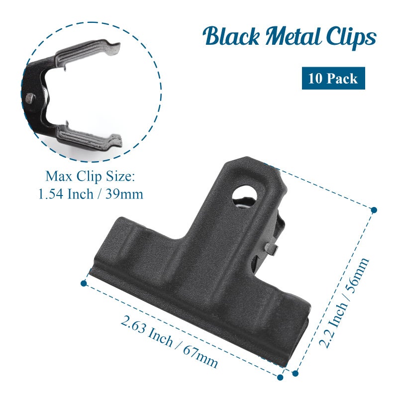 Bivethoi 10 Pcs Metal Bull Clips Thickened  2-1/2 Inch Large Black Hinge Clips  Food Bag Clips Heavy Duty File Clamps Photo Paper Clip Picture Binder Clips for Drawing Board Office Kitchen - Image 2